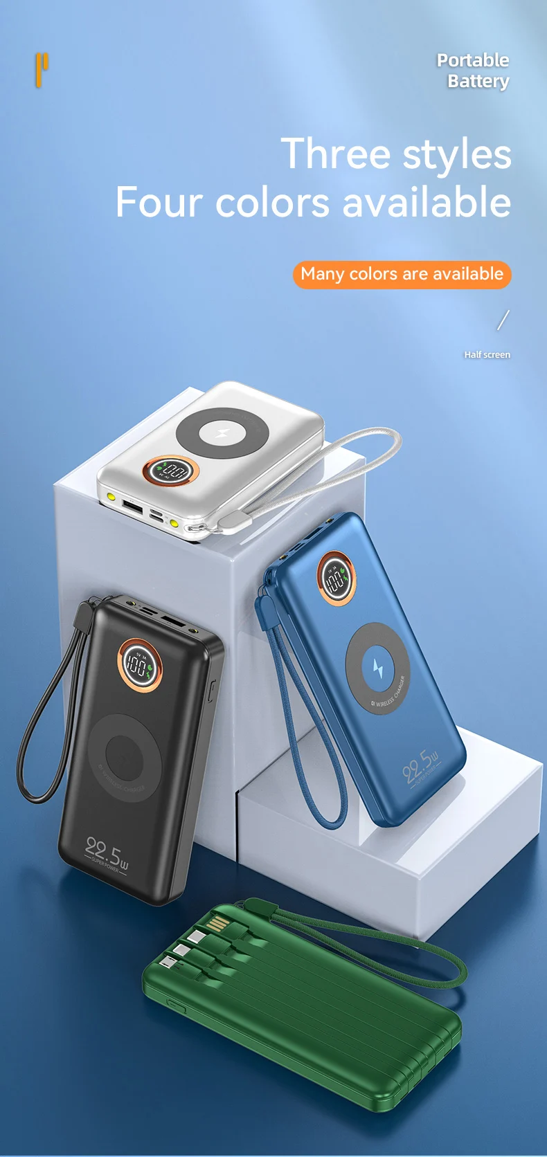 Multifunction 7-in-1 Power Bank 20000mAh External Battery Wireless Charge 18W 20W 22.5W PD Fast Charging Power Bank