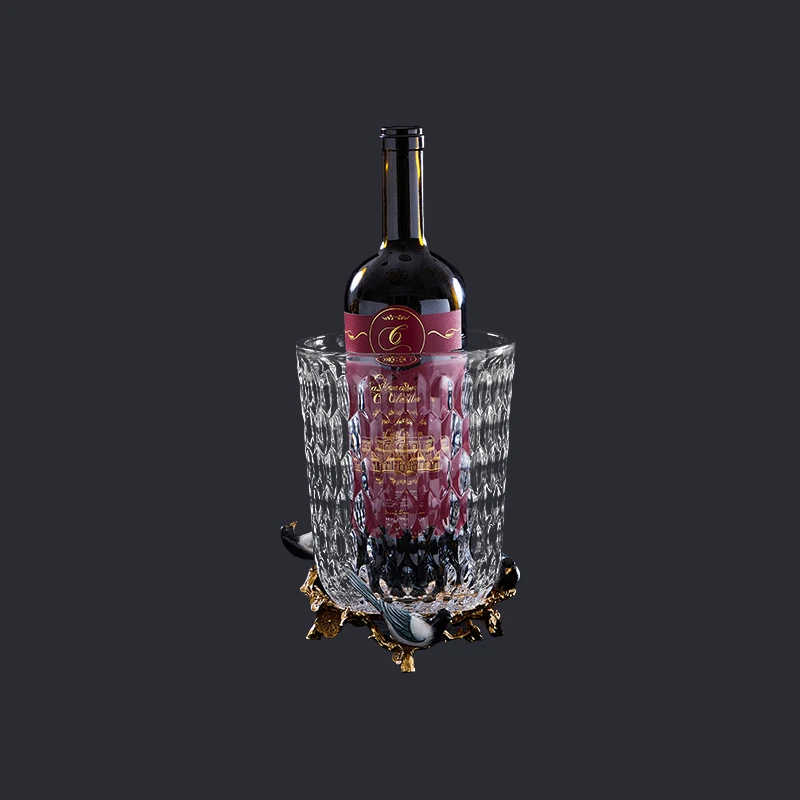 Morden Luxury Tableware Wine Chiller Beer Freezer Copper Crystal Ice Buckets, Beverage Tubes for Parties