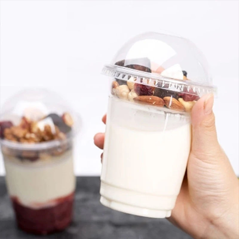 1000PCS Disposable Double Layer Yogurt Cup with Lid Transparent Pet Plastic Cup Cold Drink