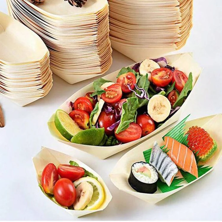 Shende Disposable Pine Wood Boat Food Container Sushi Boats For Party