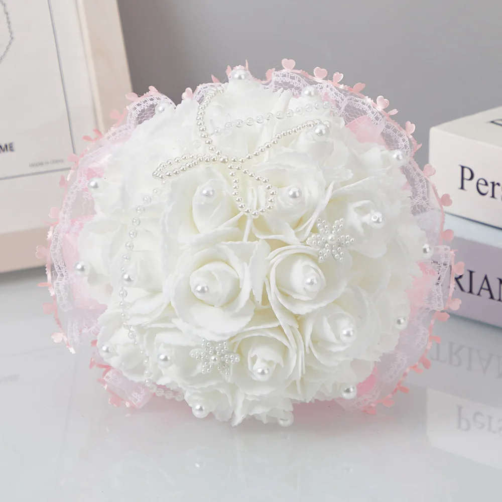 S0151R  2023 pink Sweet and Beautiful Foam White pink Decoration Bridal Bouquet