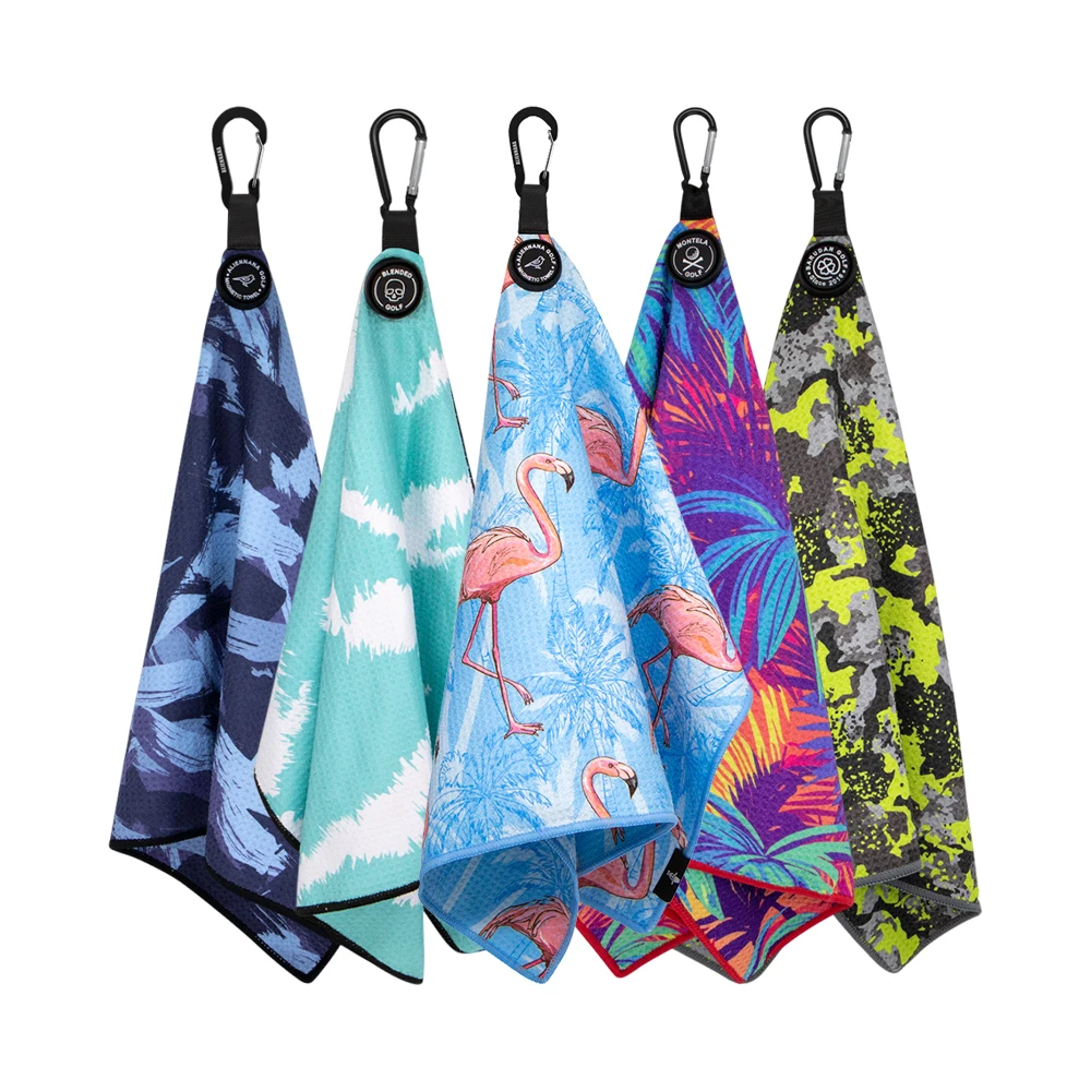 Manufacturer Design Custom Magnet Golf Towel Printed Logo Microfiber Waffle Magnetic Golf Towel