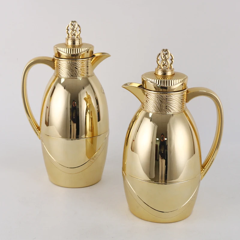 Food Grade Pink Glass Arabic Coffee Pot 1.0L Teapot Jug Dallah Thermos Flask for Middle East