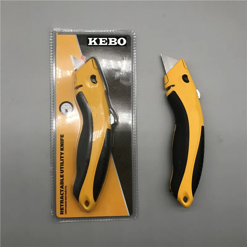 Gray color zinc alloy safe utility retractable blade knife change blade box cutter