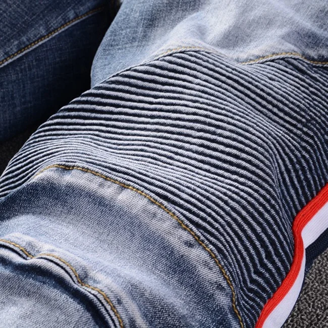 Fashion side stripe mens denim jeans dropshipping stock funky blue jeans for man