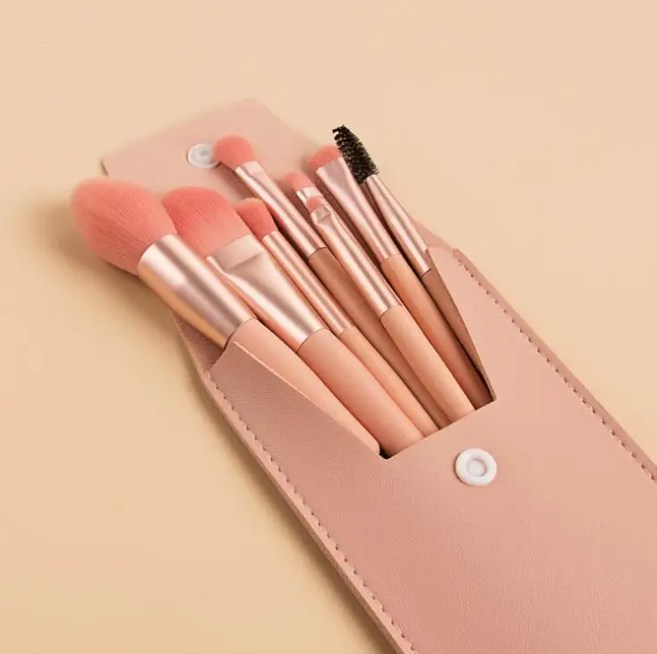Wholesale Professional 8PCS Classic pink Makeup Brushes With Travel Portable Bag Cosmetic Brush Set