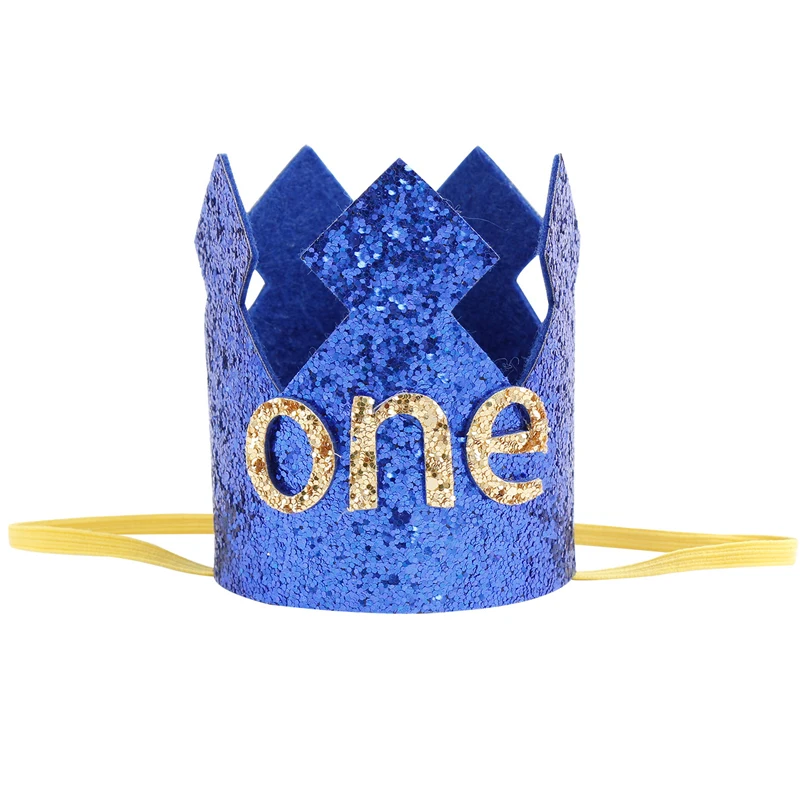 Blue Glitter Baby Birthday Crown Boy Girl 1st Birthday Party Crown Hat Headband Decoration
