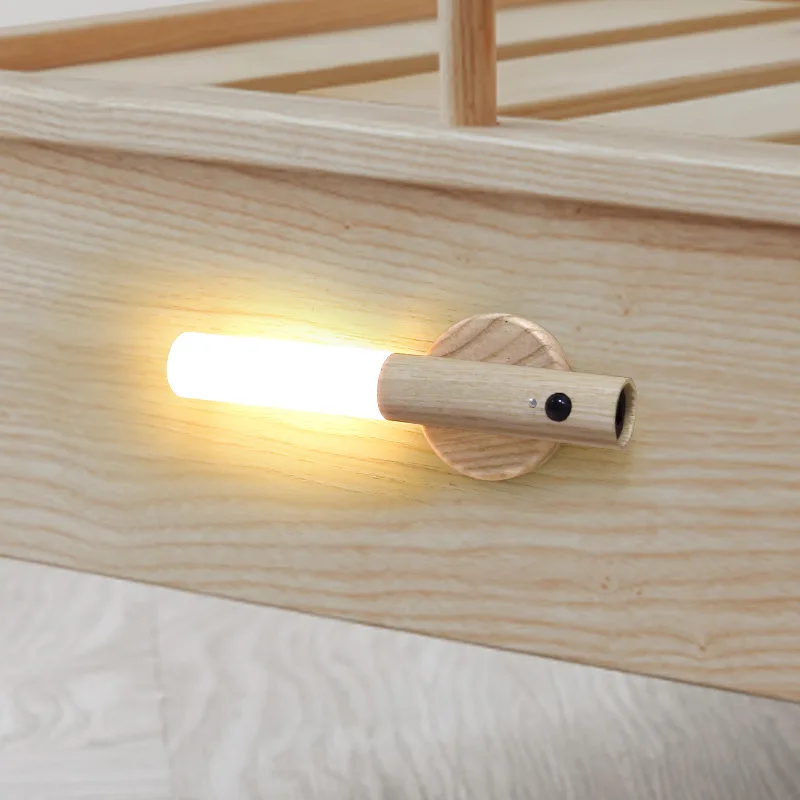 Inductive PIR Wireless Magnetic Smart Indoor Wall Staircase Lamp USB Rechargeable Wood Led Motion Sensor Night Light