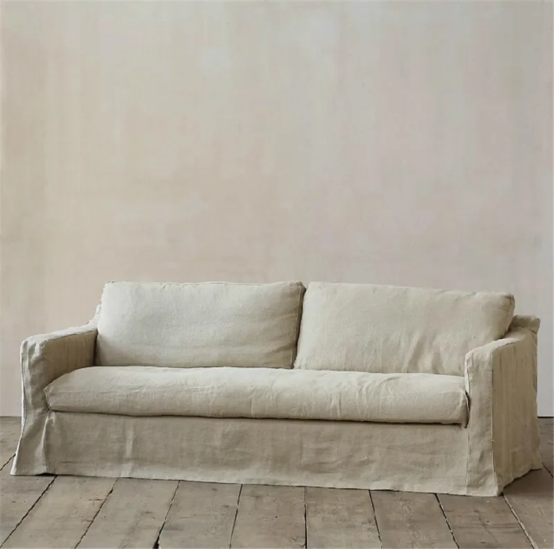 Wabi-sabi cotton hemp sofa living room home fabric three sofa can be dismantled and washed retro soft bag sofa customized