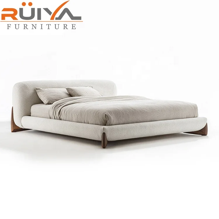 Stylish bedroom furniture modern upholstered walnut leg upholstery fabric beds luxury berber fleece fabric double bed