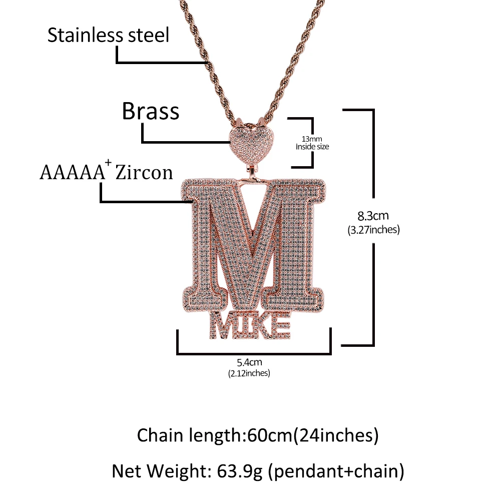 UWIN Large Capital Letter Crown Hook Full CZ Diamond Micro Paved Custom Mini Letters Pendant Fashion CZ Jewelry for Men Women