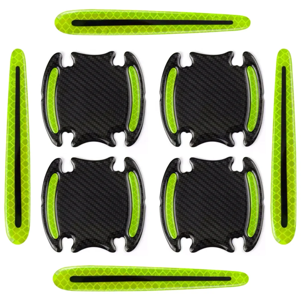 8pcs Car Door Handle Sticker Warning Mark Tape Reflective Safety Light Reflector Strip Anti-collision Decals
