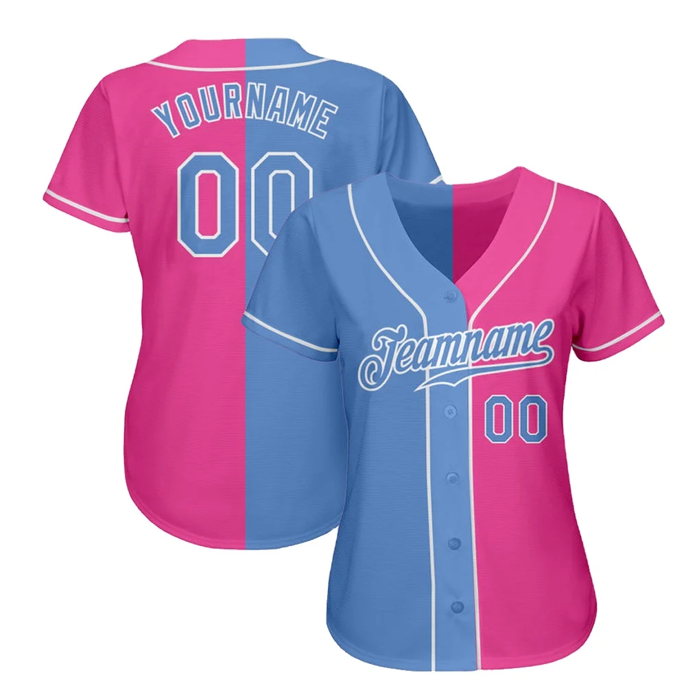 Japanese Embroidery V Neck Pink Two Ton Lion Yellow Black Men Sublimation Plain Wholesale Blank Custom Baseball Jersey