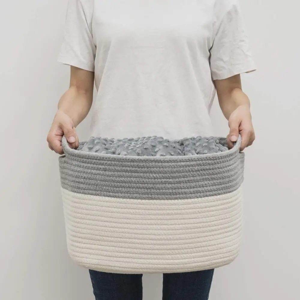 
Cotton Rope Storage Baskets Set of 3 Storage Bins Organizer Decorative Woven Basket for Nursery Baby Clothes, Toy, Makeup 