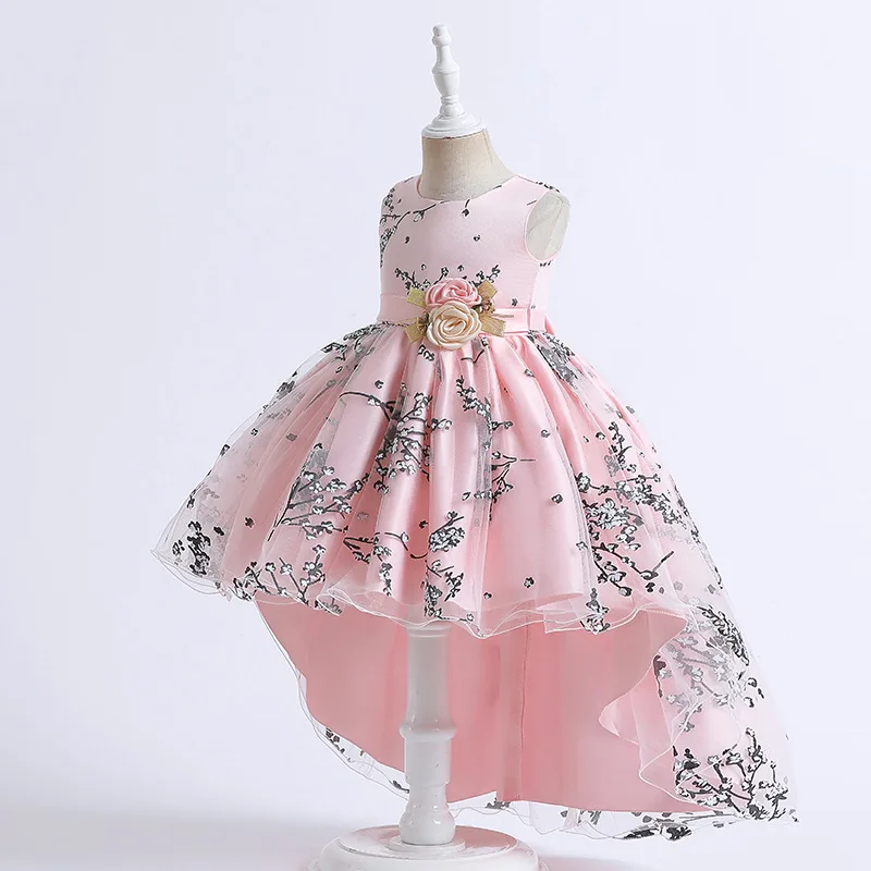 Hot Selling Little Girl Toddler Dresses Boutique Children Clothing Very Long Parts Frock Tail 2 Year Old Wedding Dress