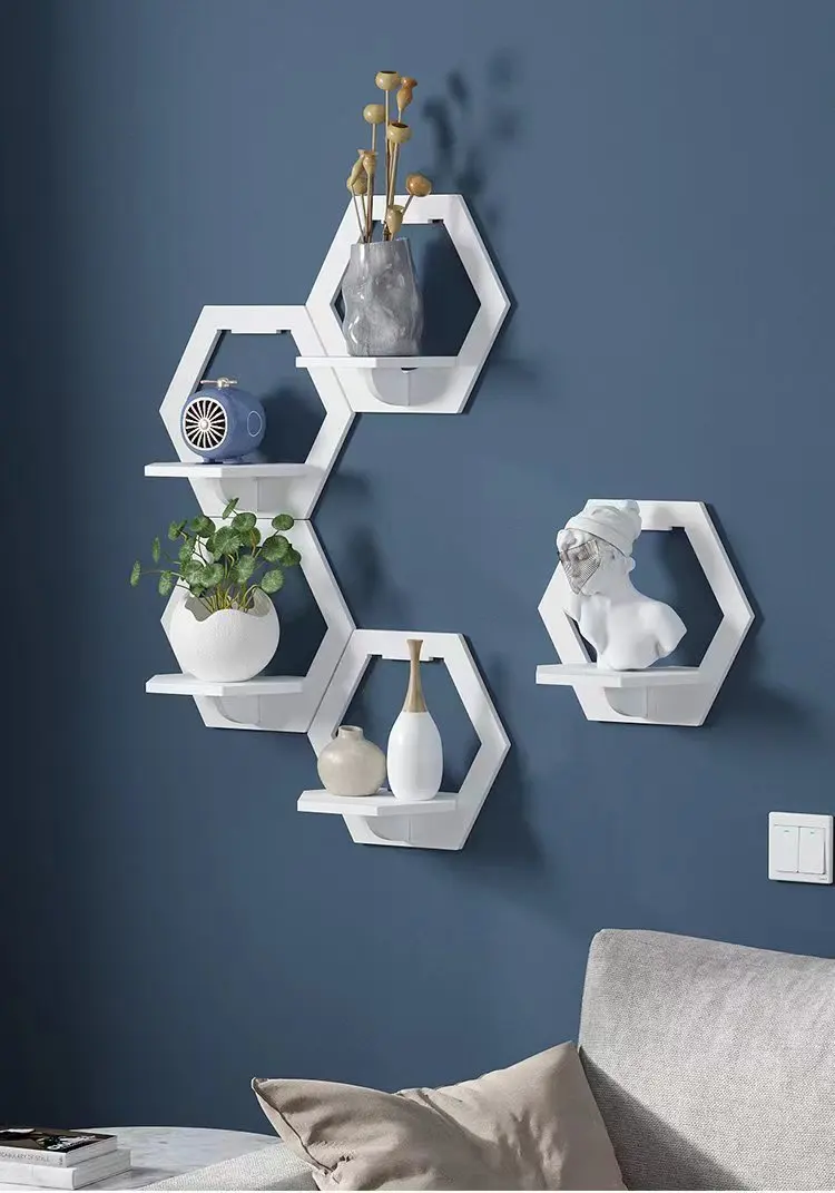 2024 Wood Hexagon Storage Rack round Floating Shelf for Home Decorative Wall Mounted in Rooms