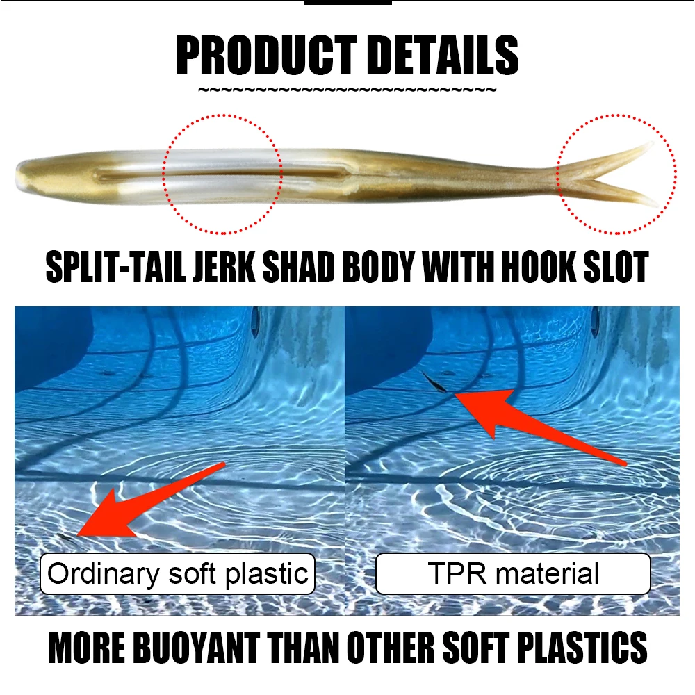 Spinpoler TPR Floating Jerk Bait Shad Minnow Soft Fishing Lure 10x Strong Artificial Bait Split Tail Drop Shot Bass Pike Zander