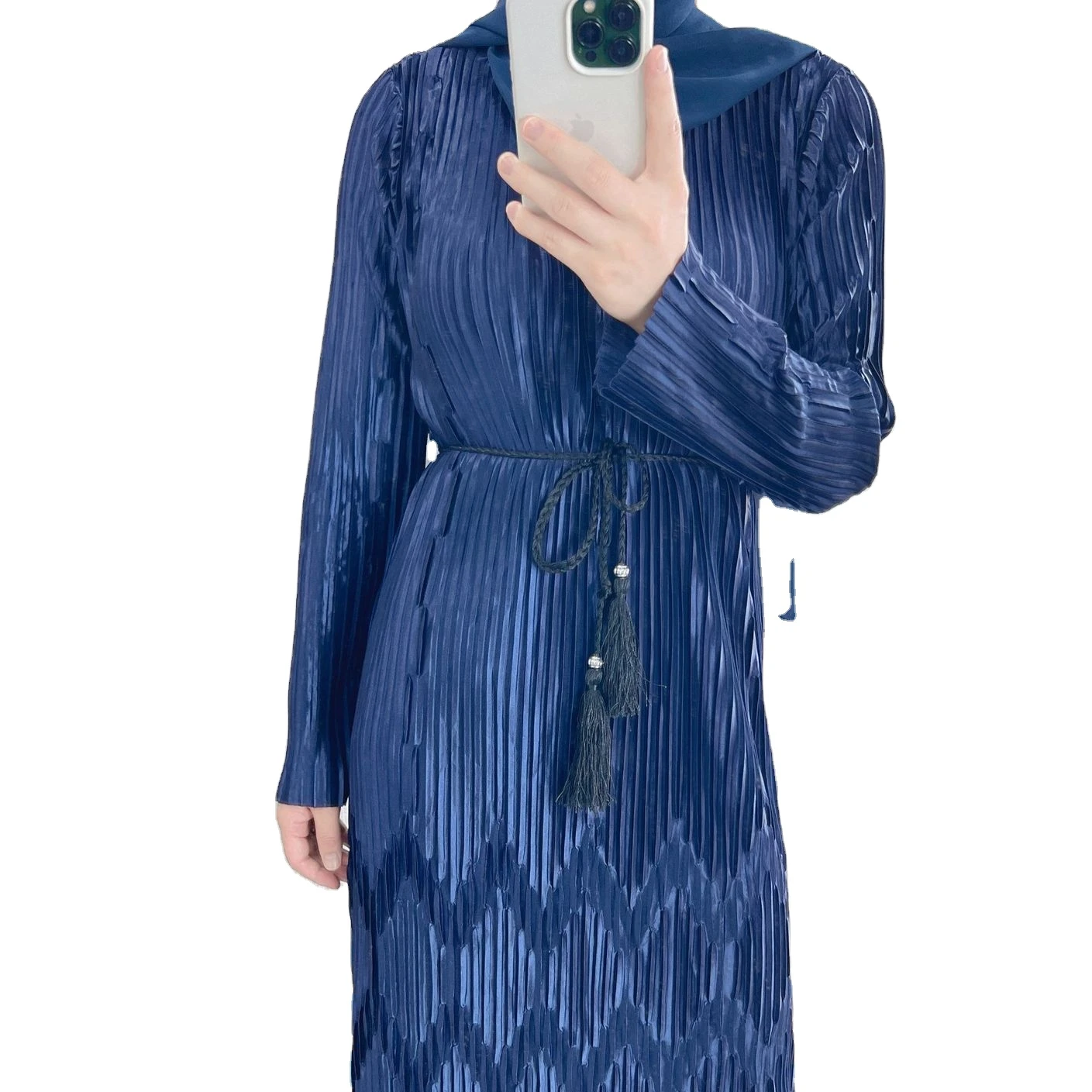 Custom Latest Fashion Pleated Abaya Solid Color Long Muslim Dress Modest Islamic Clothing High Quality Dubai Abaya  For Women