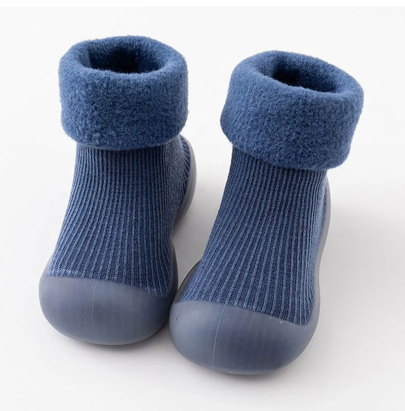 Wholesale Winter Thick Terry Floor Socks Baby Toddler Warm Anti Slip Walking Shoes Socks With Rubber Sole