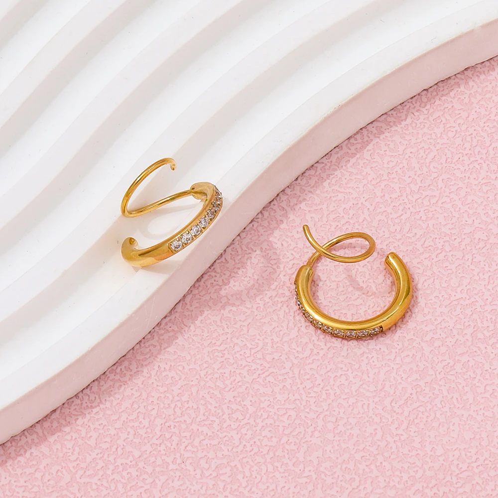 JOOLIM Jewelry PVD 18K Gold Plated Stone Pave Spiral Earring Stainless Steel Jewelry New Trendy Jewelry