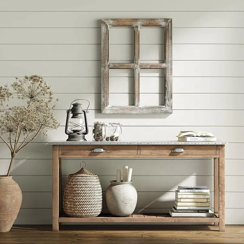 18x24 Rustic Farmhouse Brown Bedroom Window Frame Wall Decor, Vintage Western Country Farmhosue Wart Decor Wall Hanging Decor