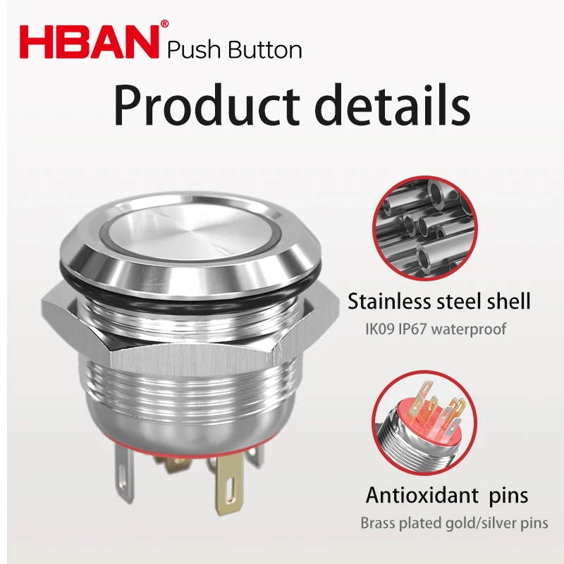 30mm push button rgb metal industrial 12vdc ip67 ring led green illuminated switch