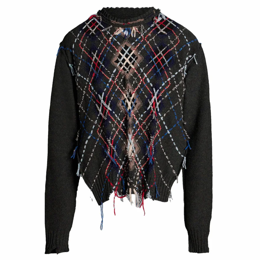 High quality multicolor rhombus jacquard Tassels Pullover men sweater wholesale men boutique clothing