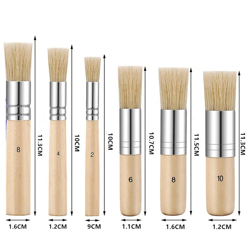 3pcs Wooden Stencil Brush Hog Bristle Brush Acrylic Oil Painting Stenciling Tool for Student Painter for Wholesale