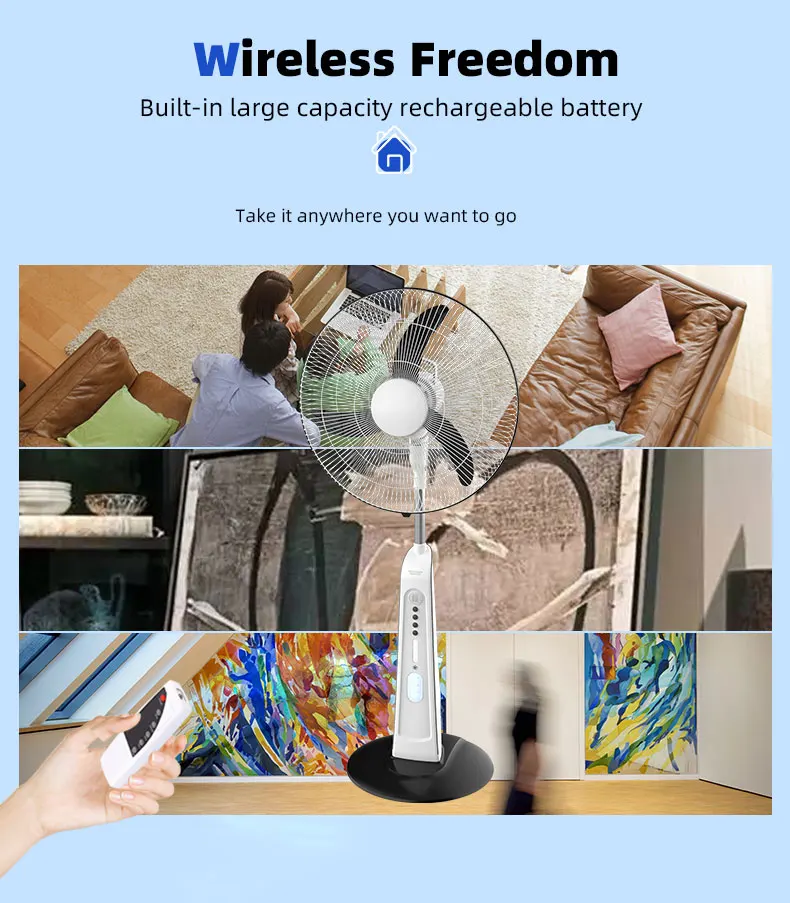 Factory Wholesale Best Quality 16 inch Rechargeable Fan With Remote Control For Outdoor Indoor, high speed Slient Standing Fan