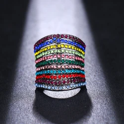Emmaya Rainbow Colorful bohi jewelry Crystal Zircon Chunky Silver Plated Cool Ring For Women Men Party Gift