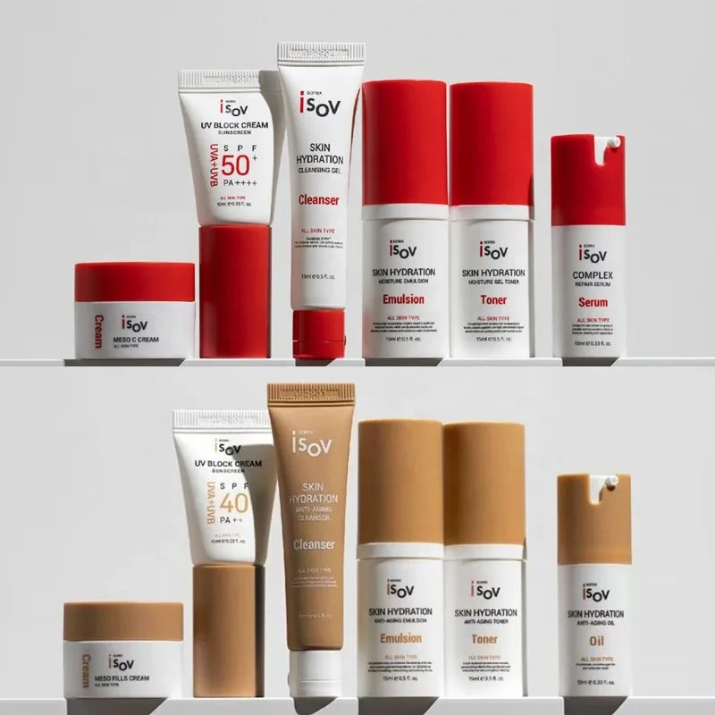 2025 Skin Care Sets ISOV Skin Hydration Anti-aging Toner Emulsion Facial Cleanser Essence oil Sunscreen Travel Package