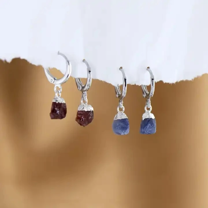 Natural Irregular Raw Stone Earrings Amethysts Apatite Lapis Quartz Stones Earring