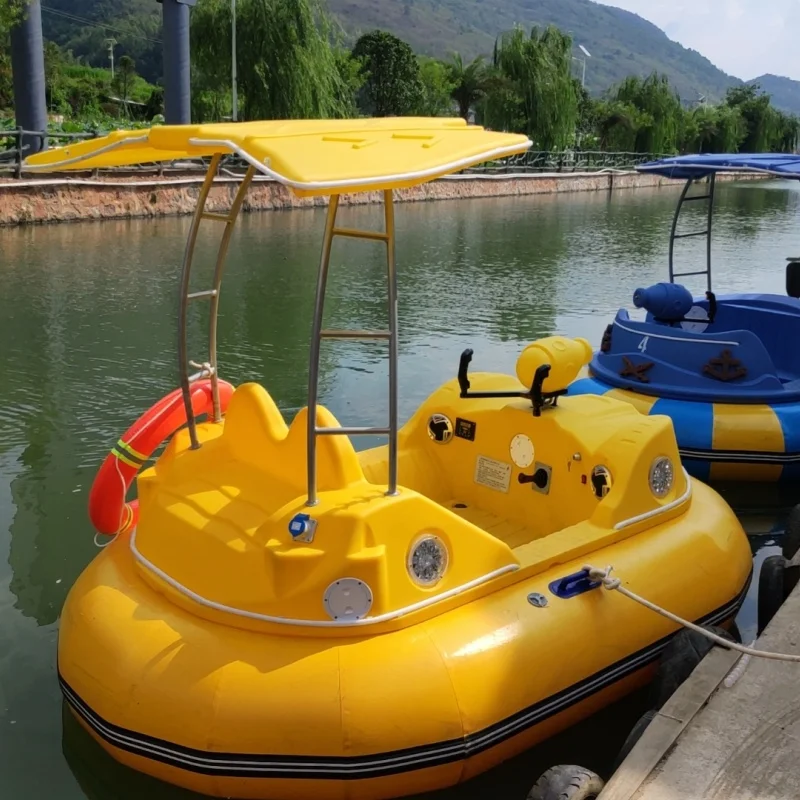 Popular entertainment motorized double adults water car shape inflatable electric bumper boat