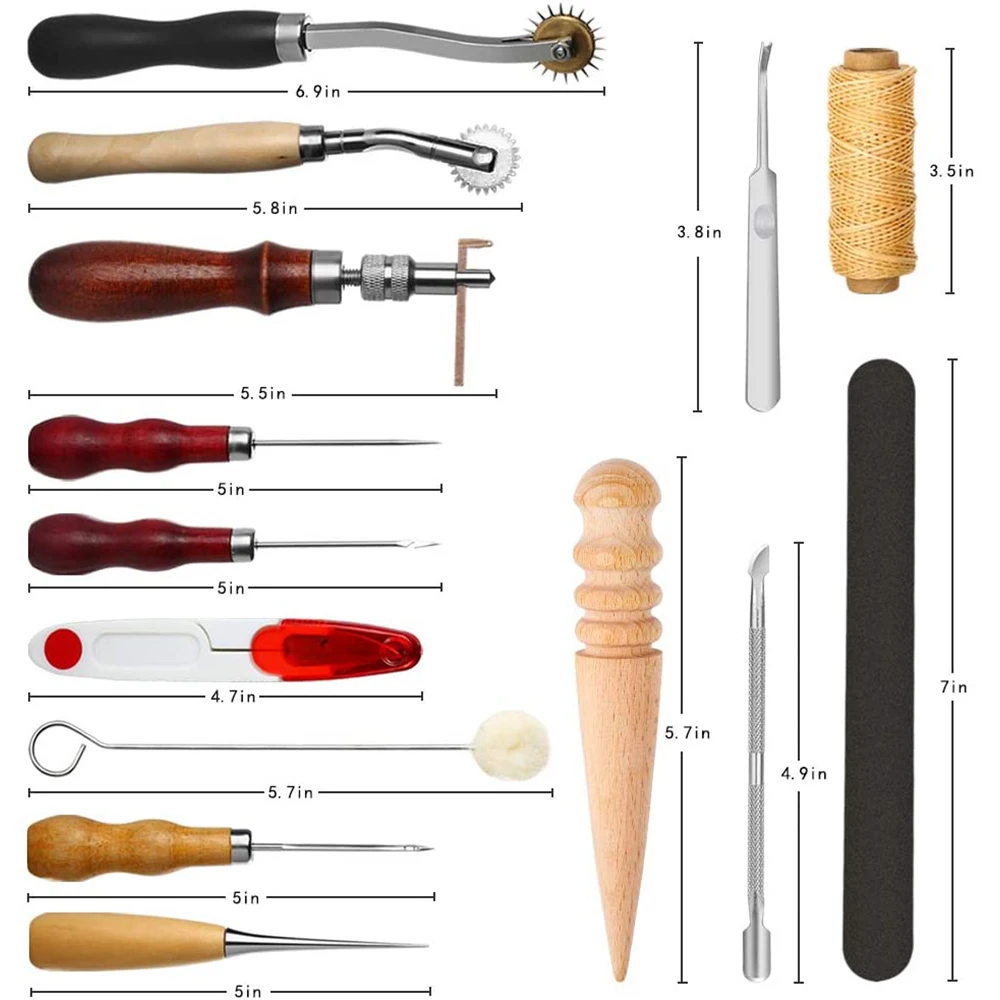 31pcs Leather Sewing Tools With Groover Awl Waxed Thread Thimble Kit For Stitch Leather Crafting Tools Hand Stitching Supplies