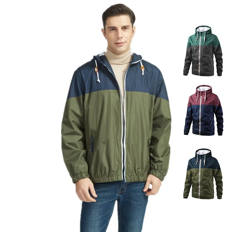 New Vintage Windbreaker Jacket Hooded Outdoor Windproof Jacket Elasticity Polyester Jacket Men
