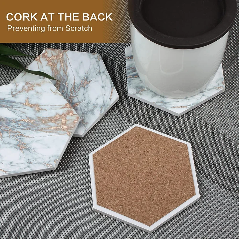 Hexagon Ceramic Coaster Home Decoration Modern Kitchen And Home Appliances With Cork Backing For Beverage Wine