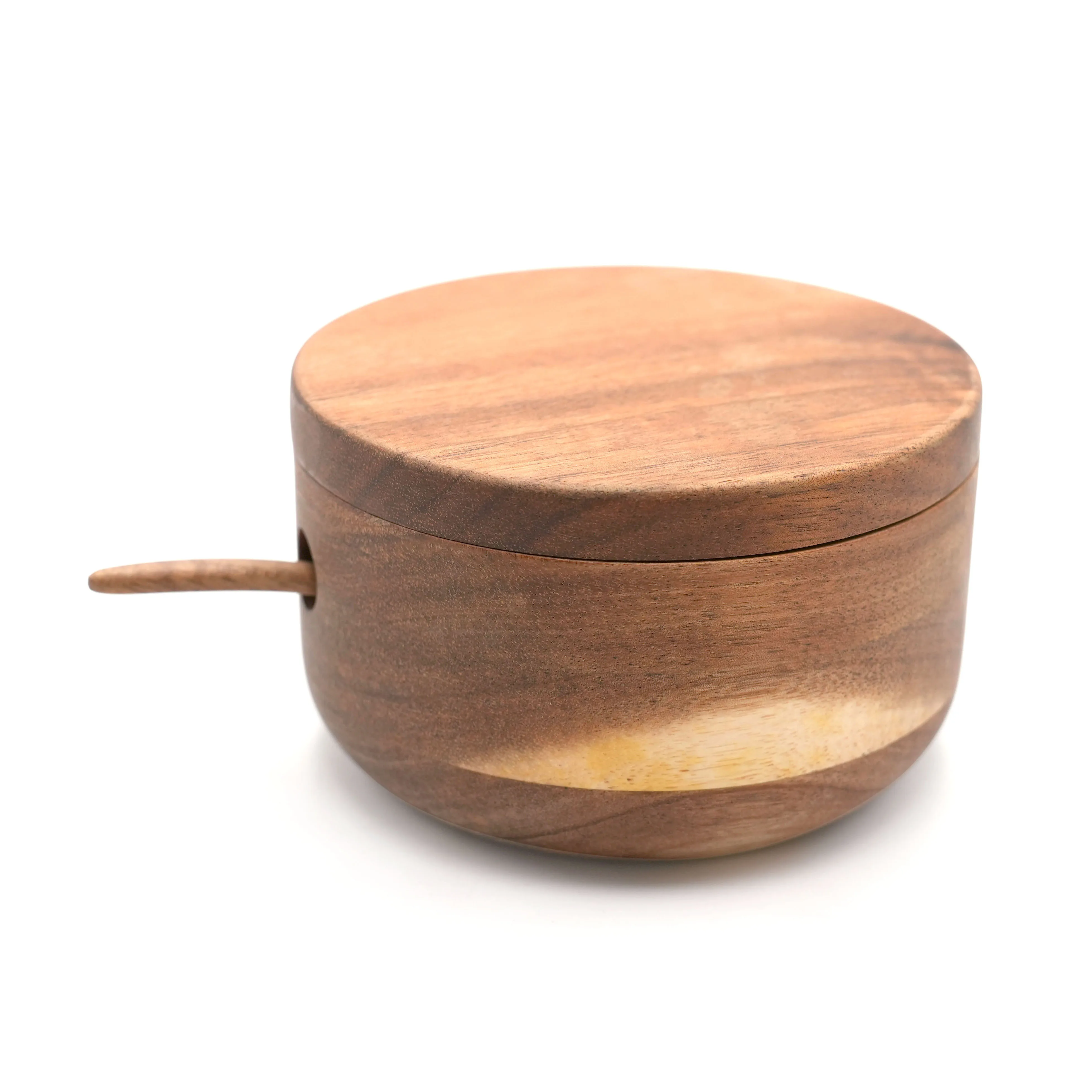 Salt Keeper Wood Jar For Kitchen Round Wood Salt Cellar Container Wood Salt & Spice Box With Swivel Cover