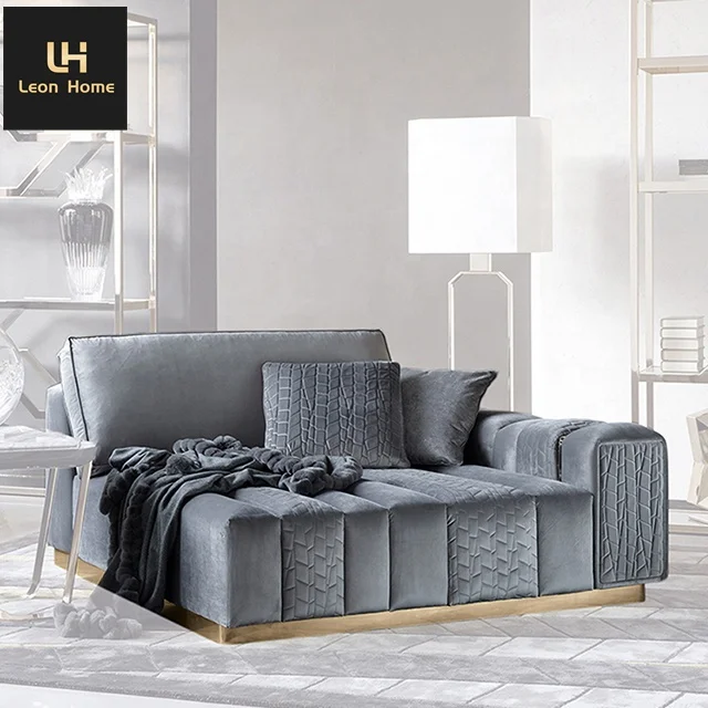 Wholesale price modern living room Italian style luxury gray 3 seater leather sofa set
