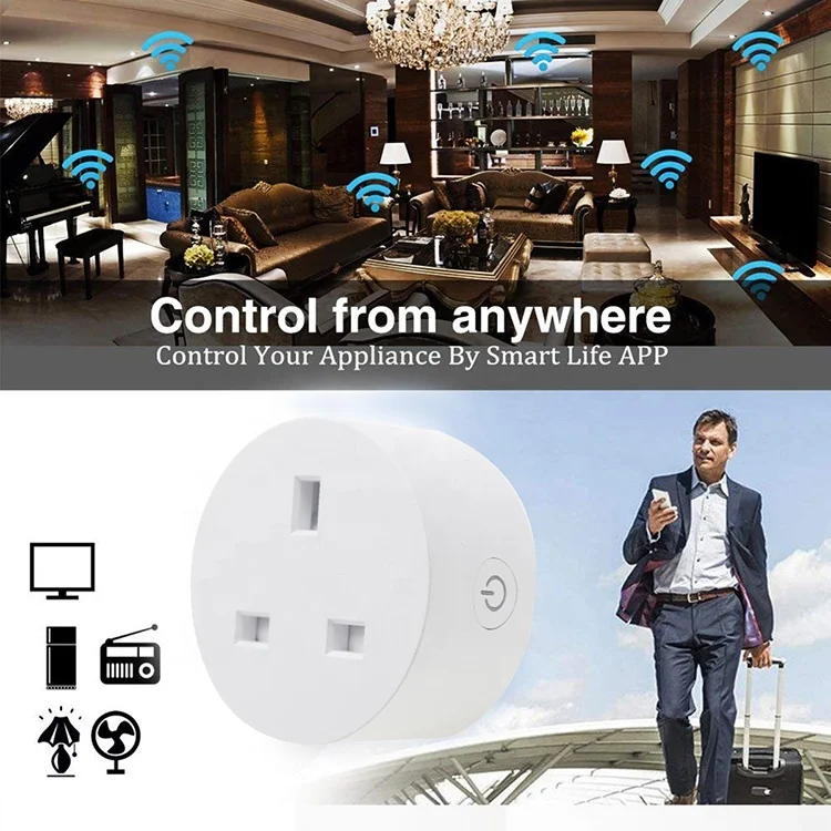 Tuya Smart Life remote control wifi power travel plug UK standard mini 3 pin smart electrical timer socket