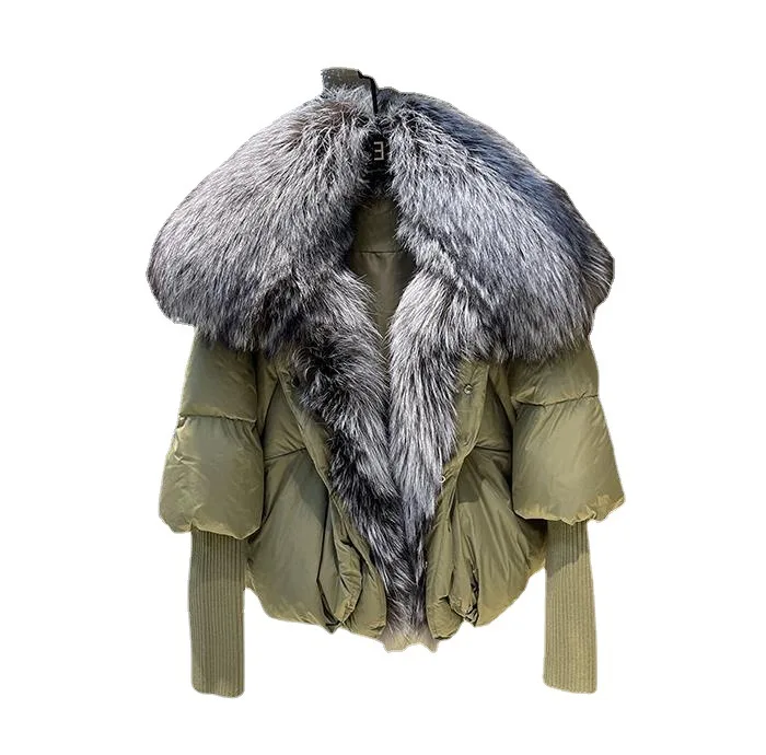 2022 Wholesale puffy fox fur coat women silver fox fur coat winter fur collar coat