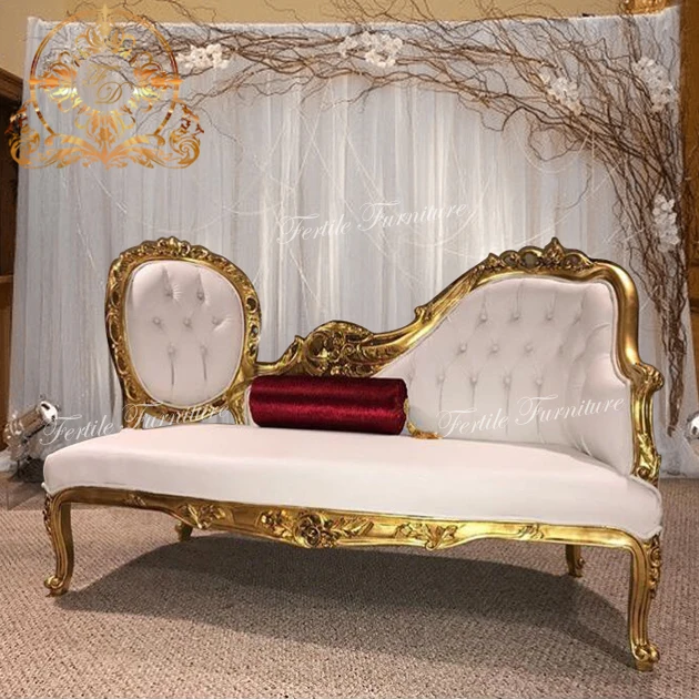 Royal Wedding Decor Chaise Lounge Wooden Bride Groom Sofa