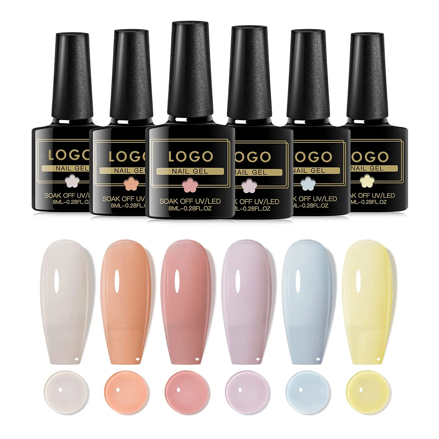 Upcoming color trend transparent cherry jelly milky white sheer pink nude nail gel polish