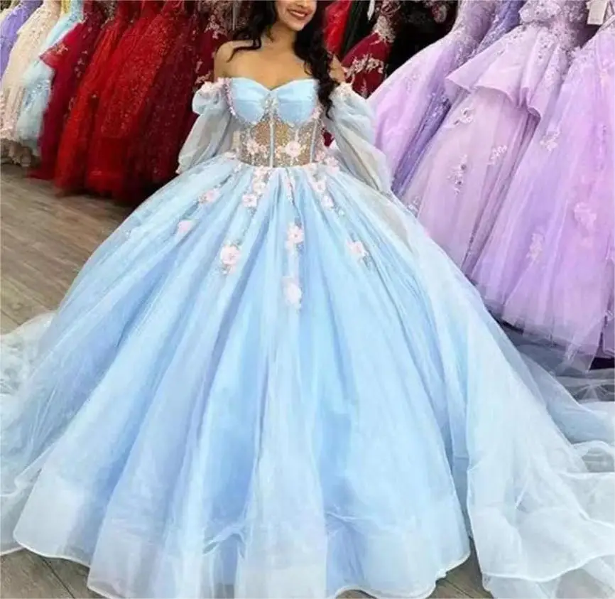 Высококачественное платье принцессы милое бальное Quinceanera с длинным рукавом 15 16 цветов для выпускного вечера