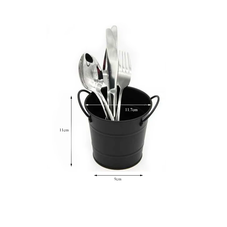 powder coating mini cutlery caddy with handles 140ml galvanized iron utensils holder metal decorative cutlery holder