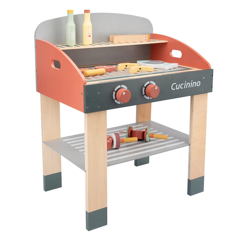 
2020 New arrive wooden BBQ set toy children pretend play wooden barbecue kitchen food cooking toys for kids 