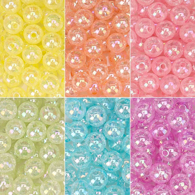 Acrylic Plastic Lucite Beads Wholesale Loose Round 8mm 10mm Crack Floral Print Acrylic Bead for Bag Making