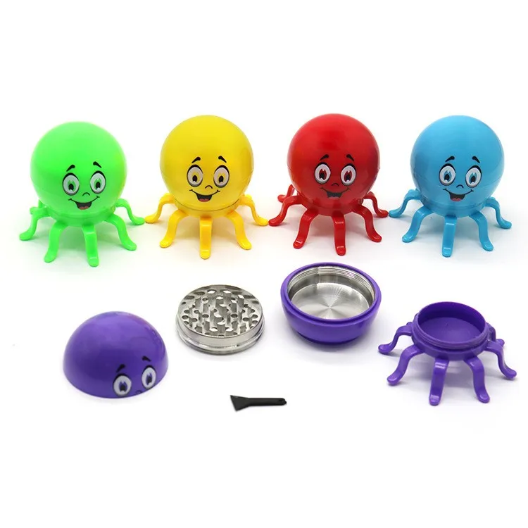 Luminous Octopus Tobacco Grinder Creative Cute Zinc Alloy & Plastic LED Herb Crusher for Smoking