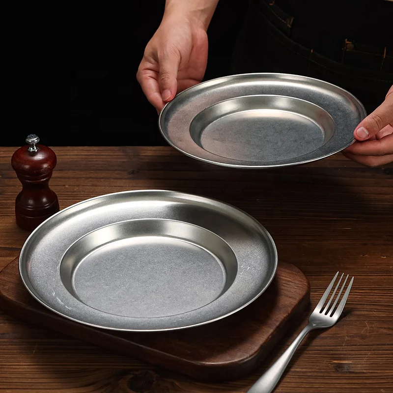 Chaozhou Stainless Steel Spaghetti Plate Vintage High Beauty Korean Disc Outdoor Camping 6~12 inch plate