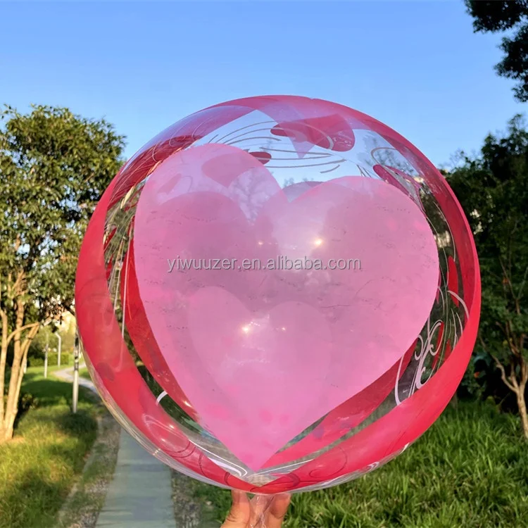 Uzer 20 inch heart print Helium clear transparent bubble balloon for Valendines Decoration
