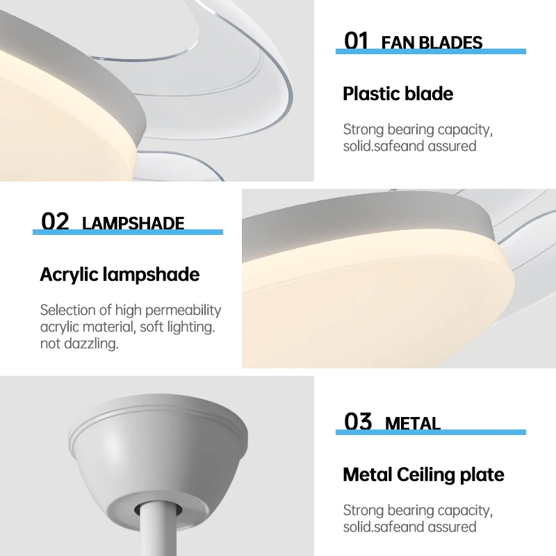 Modern 36W LED Ceiling ABS Fan with Light 36/42 Inches Super Silent Remote Control DC Motor for Home Living Room Bedroom